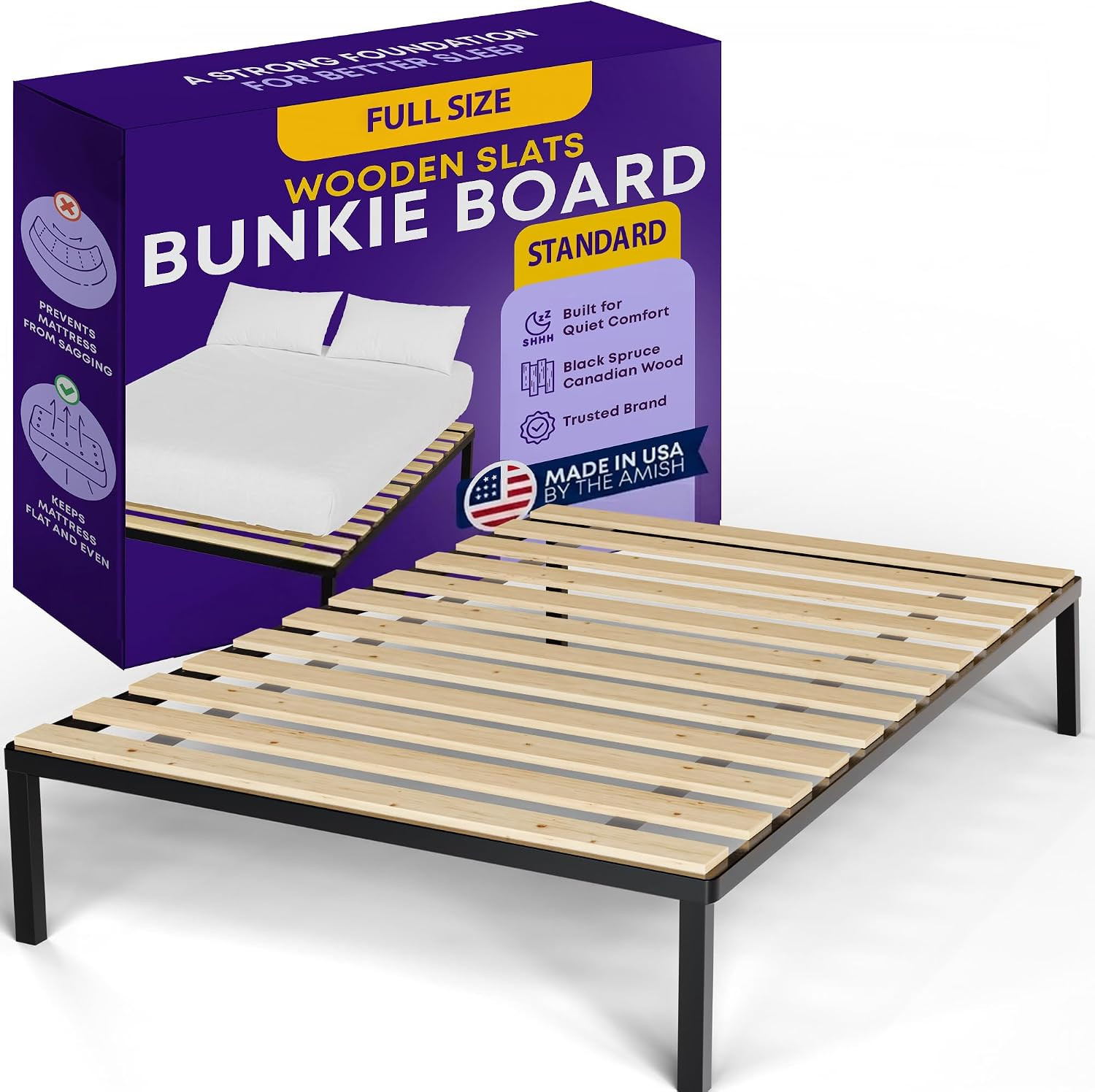 Greaton, Wooden Full Bed Slats for Support Under Mattress – Replacement Wood Slats for Full Size Bed Frame – Under Mattress Support Without Extra Height – 2.38 Standard Width | Amazon (US)