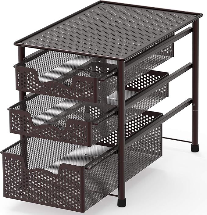 Simple Houseware Stackable 3 Tier Sliding Basket Organizer Drawer, Bronze | Amazon (CA)