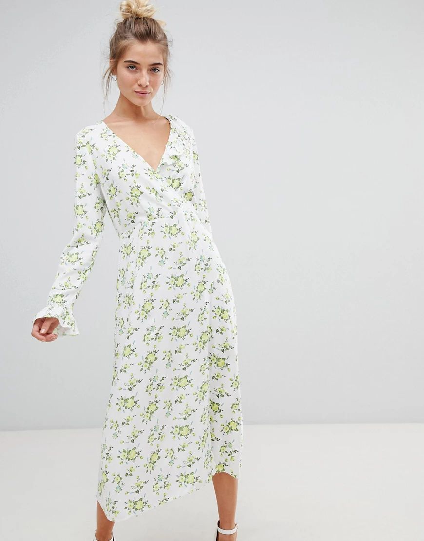 ASOS DESIGN wrap maxi dress with long sleeves in ditsy floral-Multi | ASOS (Global)