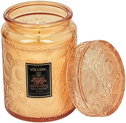 Voluspa Spiced Pumpkin Latte Candle | 18 Oz | Large Glass Jar with Matching Glass Lid | Fall Scen... | Amazon (US)