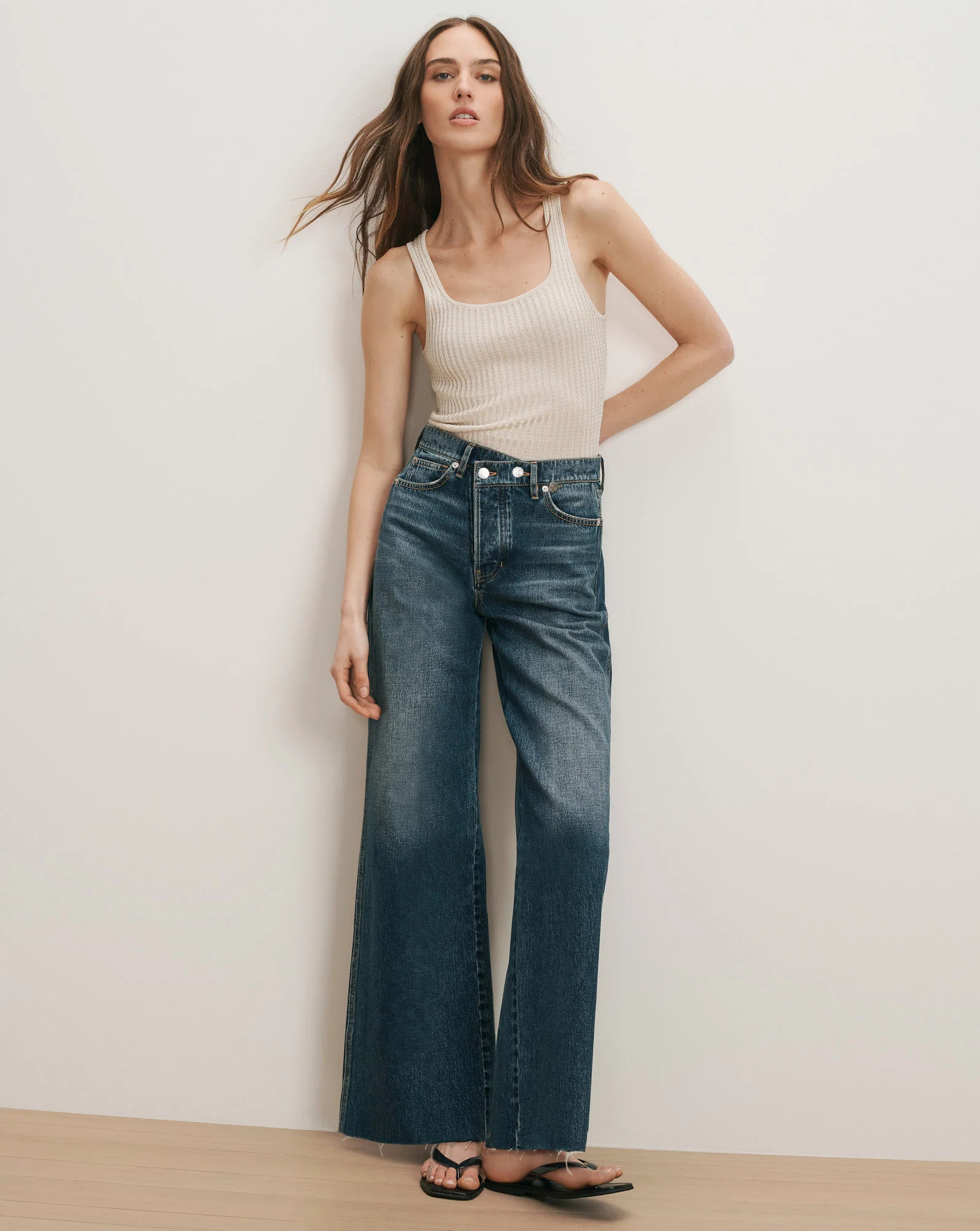 Taylor Crossover-Waistband Wide-Leg Jean | Veronica Beard