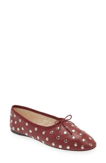Loeffler Randall Landon Studded Ballet Flat in Wine/Silver at Nordstrom Rack, Size 5 | Nordstrom Rack