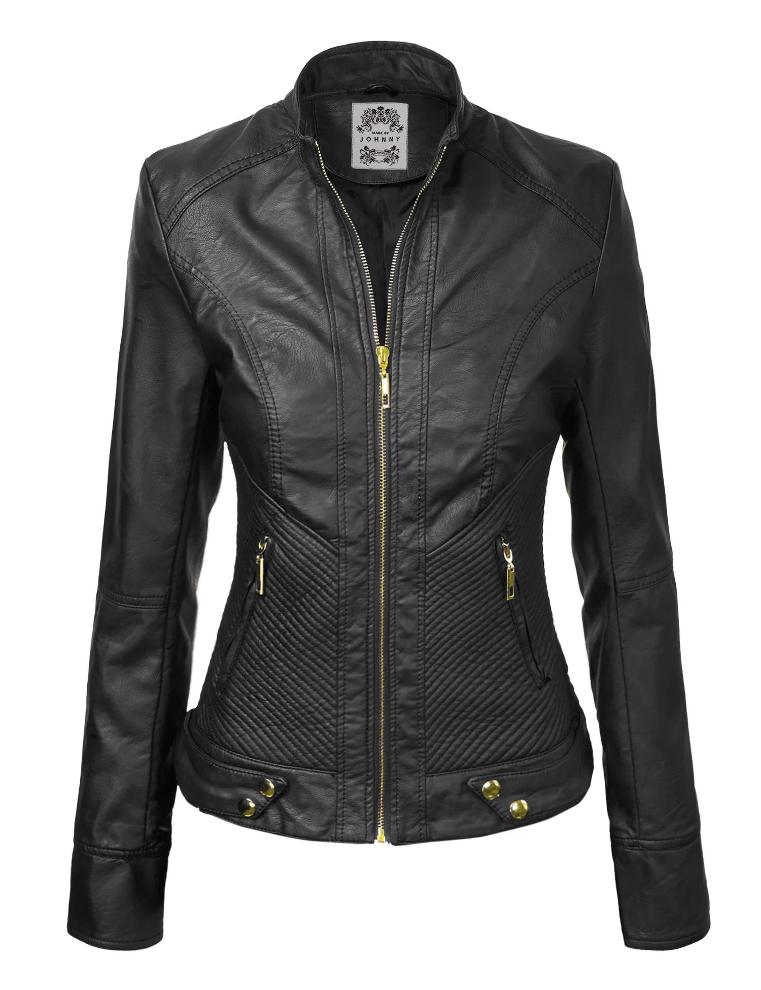 MBJ WJC747 Womens Dressy Vegan Leather Biker Jacket BLACK XS | Walmart (US)
