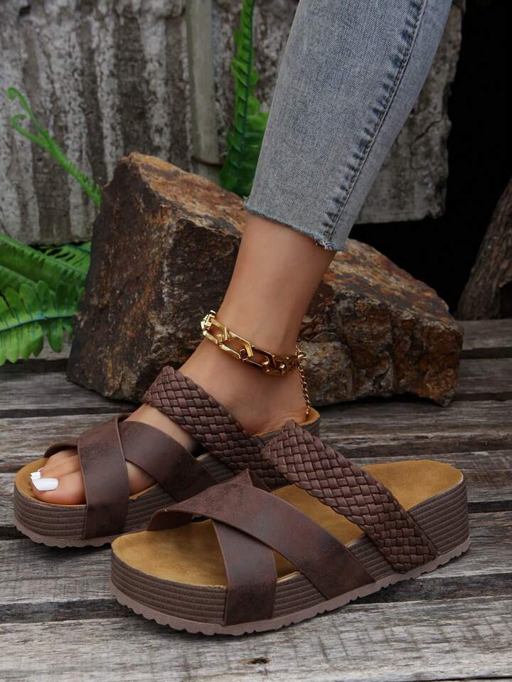 Women's Resort Braided Cross Strap Platform Sandals | SHEIN