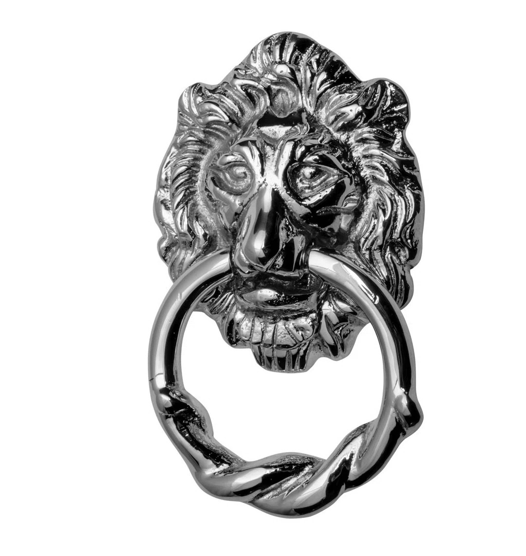 Large Chrome Cast Brass Lion Head Door Knocker Shiny Lion Ring Style Knocker | Wayfair North America