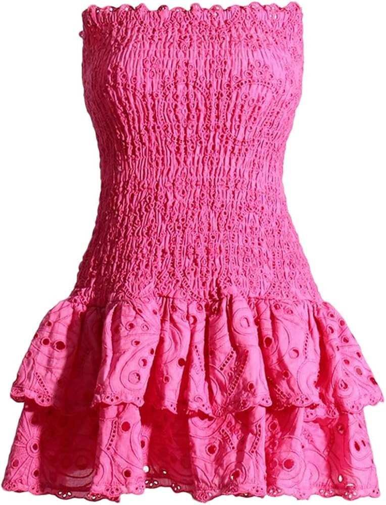 Women Layered Hem Sexy Dress for Strapless Sleeveless Off Shoulder High Waist Mini Dresses | Amazon (US)
