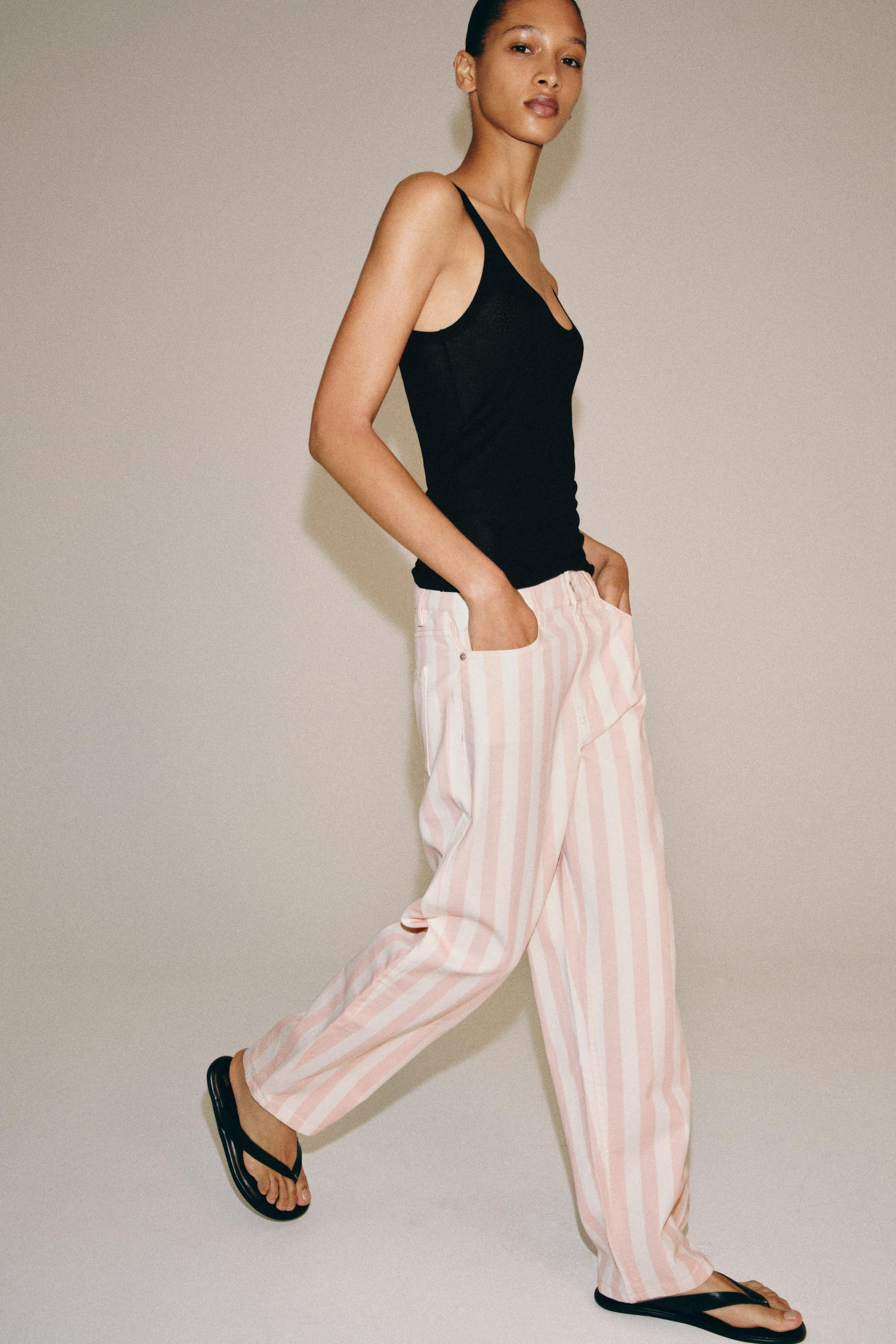 ZW COLLECTION TAPERED MID-WAIST STRIPED JEANS | Zara US
