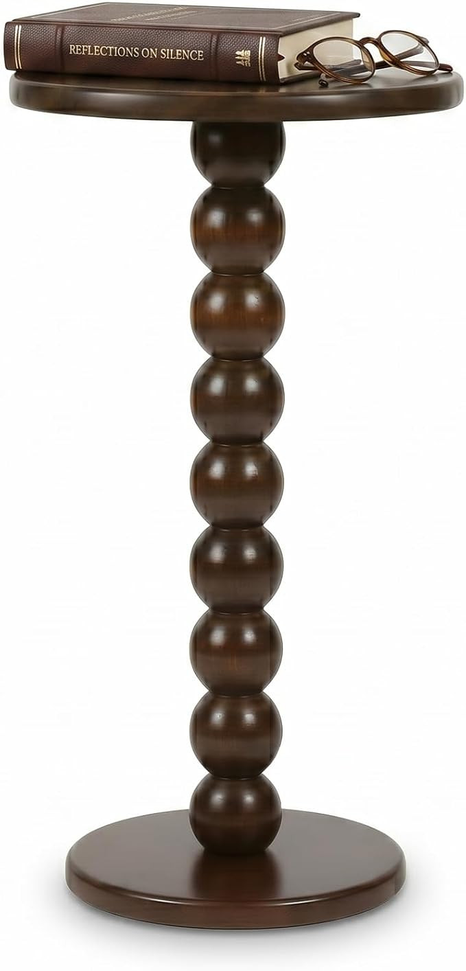 Solid Wood Round Side Table - Boho End Table for Living Room & Bedroom - Small Narrow Nightstand ... | Amazon (US)