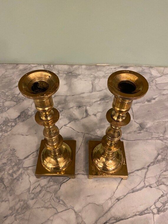 Set of 2 Vintage Brass Candlesticks - 9.5" Tall | Etsy (US)