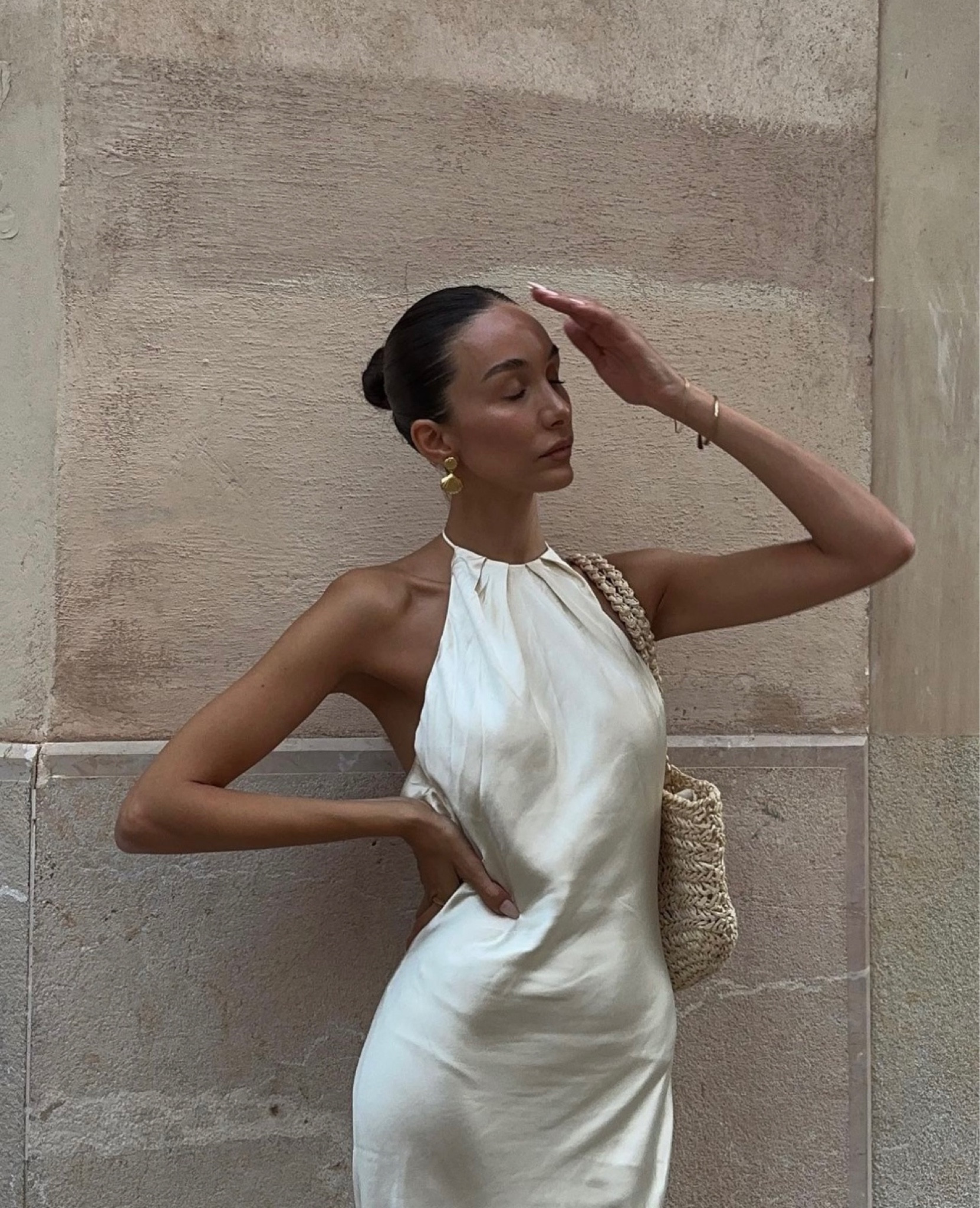 White outfit with gold accessories, holiday outfit, summer style, halter neck dress, white maxi dress, woven bag, summer bag, gold shell necklaces Soru jewellery, sundress 

#LTKeurope #LTKtravel #LTKSeasonal
