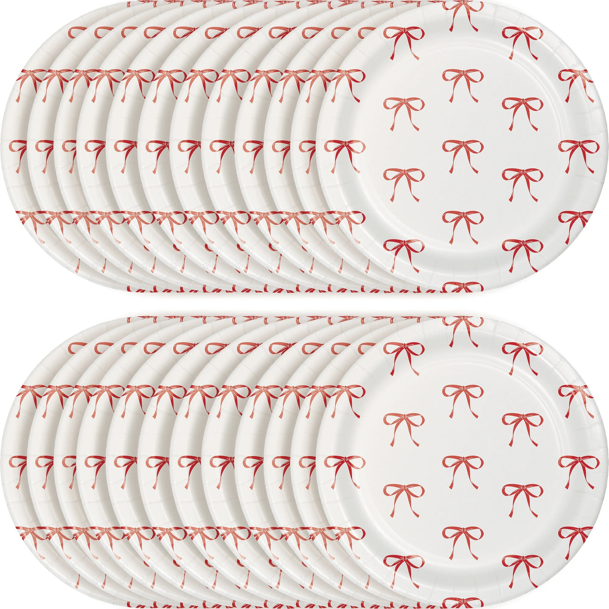 Bow Christmas Disposable Paper Plates, 7", Red and White, 24 Count, by Holiday Time | Walmart (US)