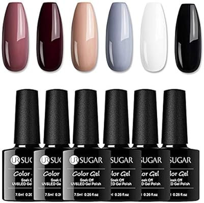 UR SUGAR Gel Nail Polish Set Classic Black White Nude Gray Colors Series Pure Color Gel Polish So... | Amazon (US)