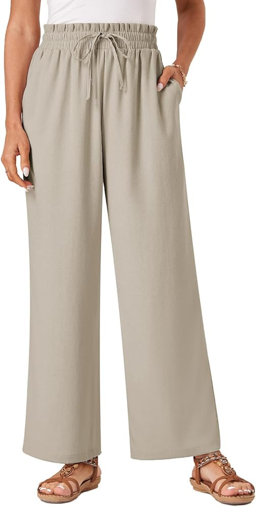 Womens Palazzo Pants Wide Leg High Waist Flowy 2025 Casual Summer Linen Beach Loose Comfy Boho Pa... | Amazon (US)