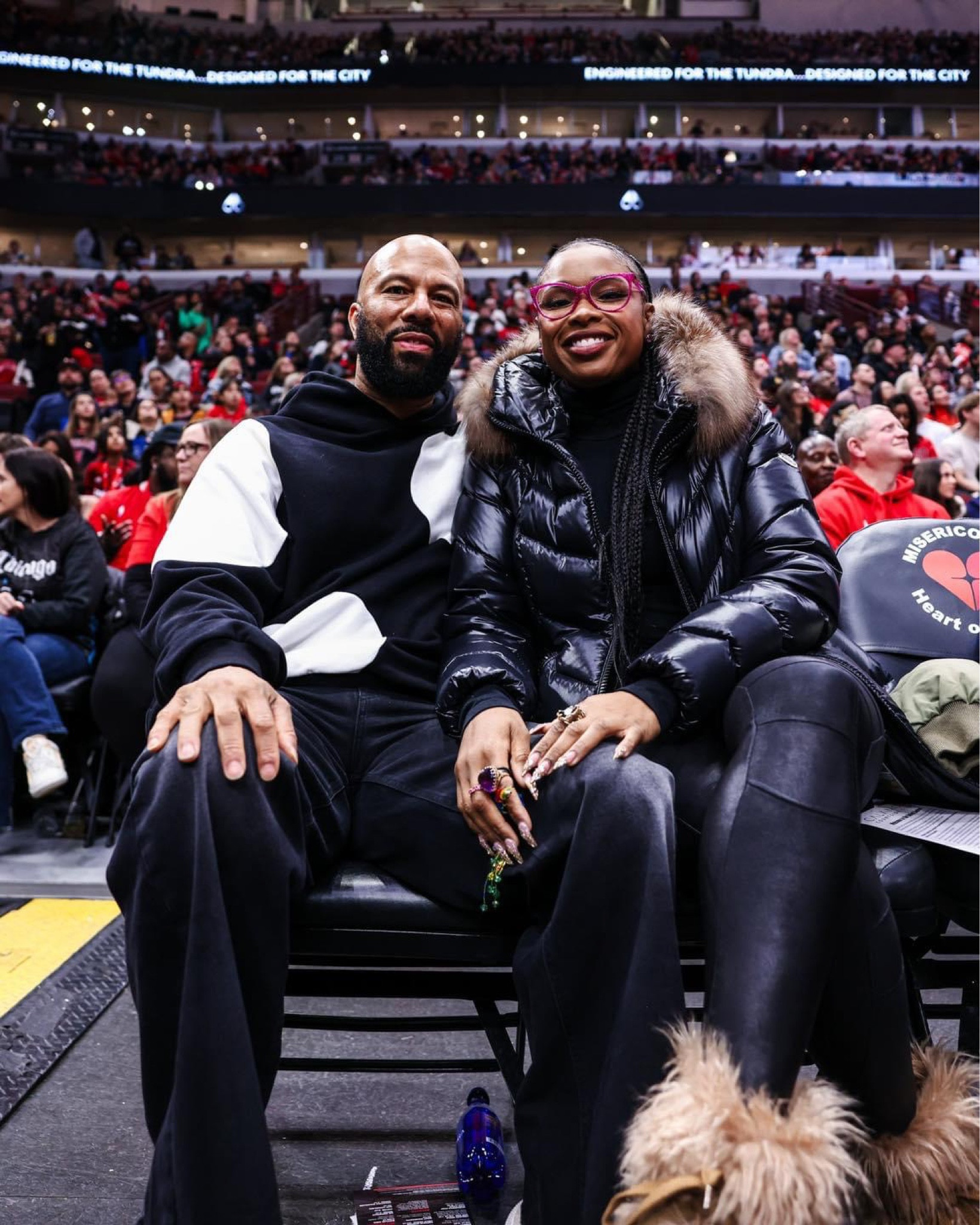 Common Sat courtside with Jennifer Hudson in a Marni sweatshirt 