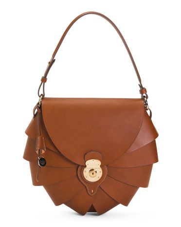 Made In Italy Leather Large Fan Satchel With Adjustable Carry Handle | TJ Maxx