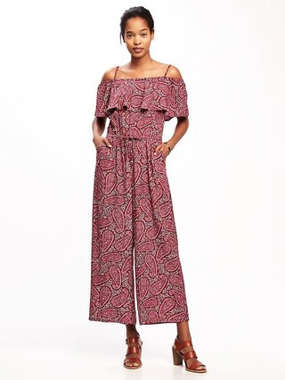Old Navy Ruffled Off The Shoulder Jumpsuit For Women Size L - Burgundy combo | Old Navy US