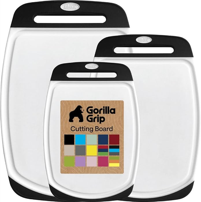 GORILLA GRIP BPA-Free Reversible Kitchen Cutting Board Set of 3, US Designed, Nonporous, Juice Gr... | Amazon (US)