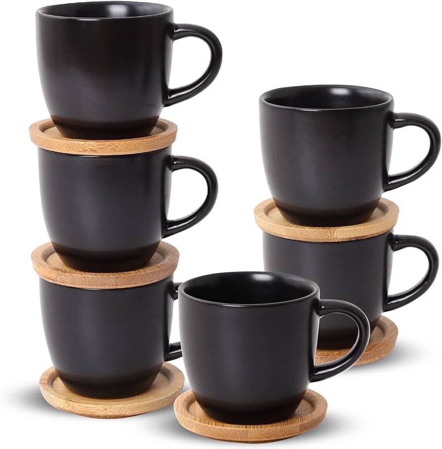 Hasense Espresso Cups and Saucers Set of 6, Demitasse Cups with Handle for Coffee Drinks, Latte, ... | Amazon (US)