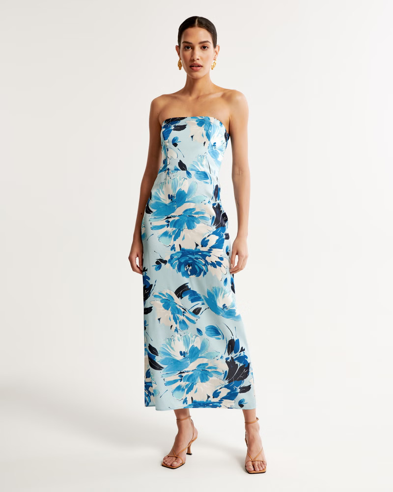 Strapless Satin Maxi Dress | Abercrombie & Fitch (US)