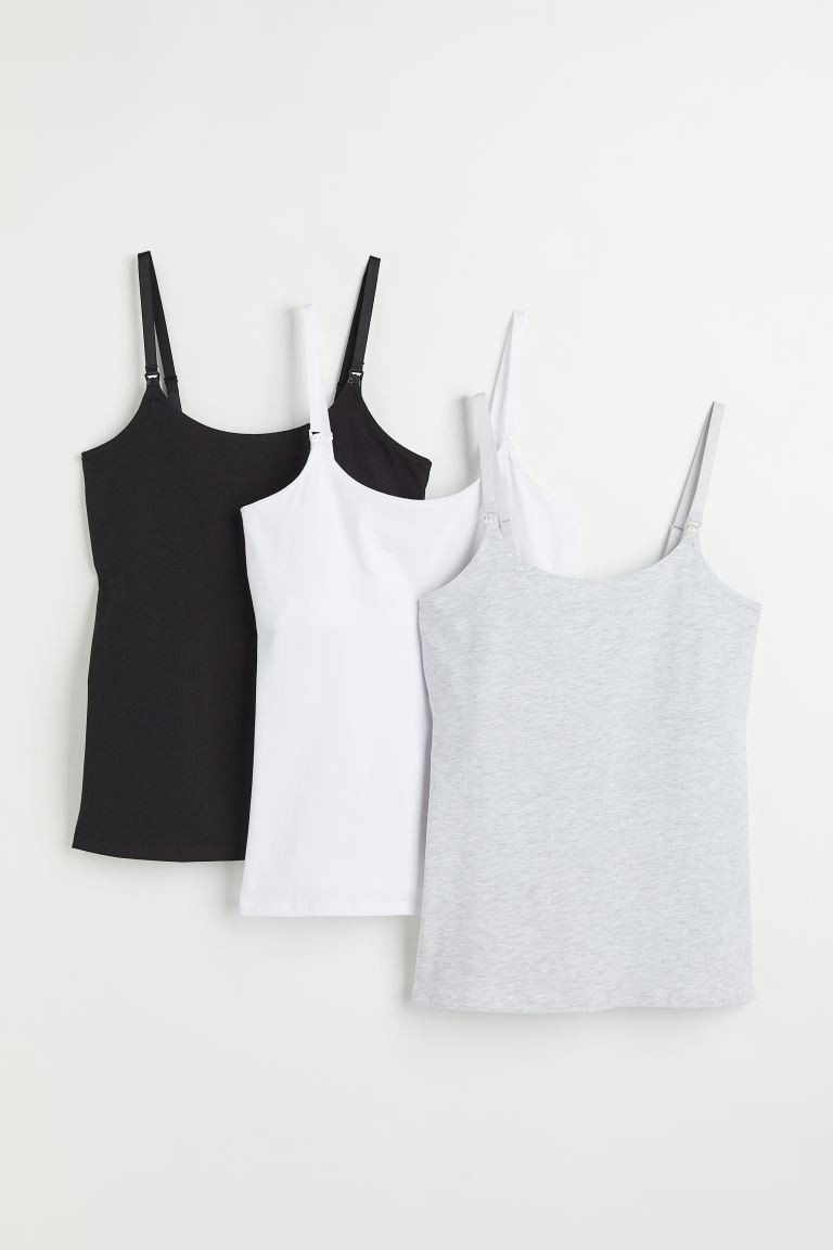MAMA 3-pack Nursing Tank Tops - Black/white/gray melange - Ladies | H&M US | H&M (US + CA)