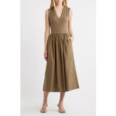 Rails Winnie Mixed Media Midi Dress in Washed Olive at Nordstrom, Size X-Large | Nordstrom