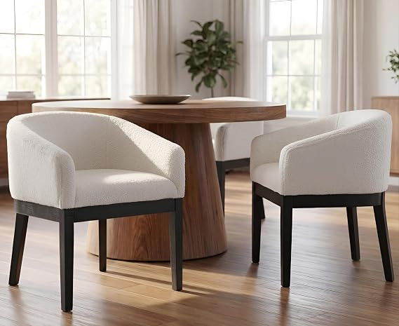 White Dining Chairs Set of 2 Mid-Century Modern Dining Chairs Sherpa Upholstered Kitchen Dining R... | Amazon (US)