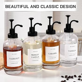 Coffee Bar Accessories,MHDCLY Coffee Syrup Dispenser - 4pack,16.9oz Syrup Dispenser with Labels ... | Amazon (US)