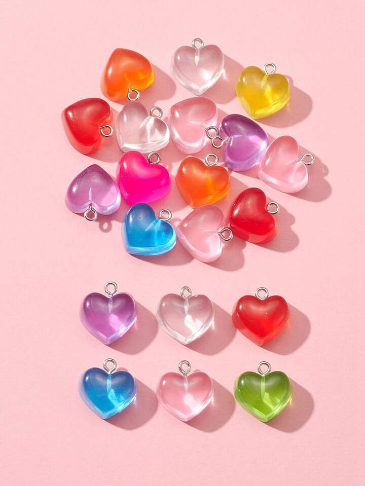 20pcs/Bag Heart-Shaped Resin Pendant, Random Assorted Colors, Can Be Used For Earrings And Neckla... | SHEIN