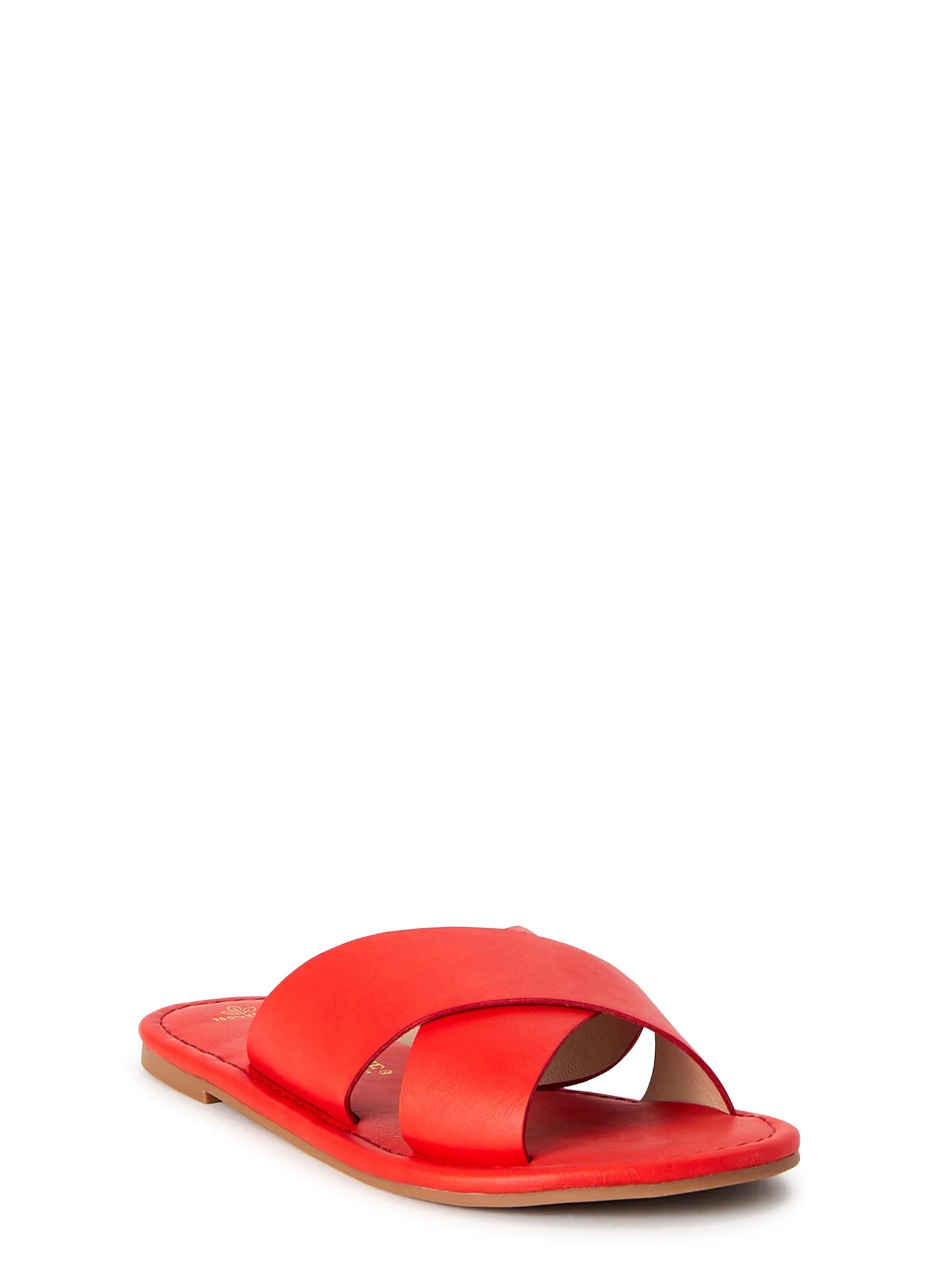 Melrose Ave Women's Faux Leather Crossband Slide Sandals - Walmart.com | Walmart (US)