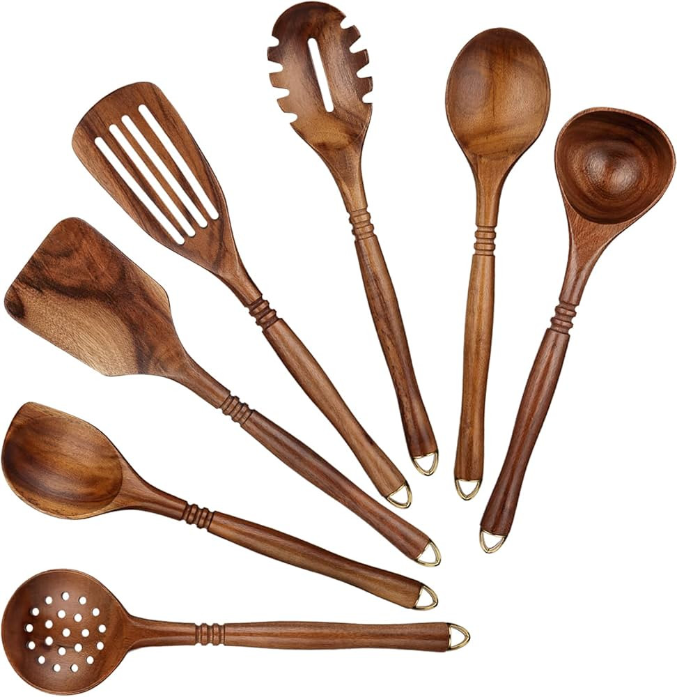 Wooden Spoons for Cooking, WOSPONFAN Kitchen Utensils Set, Wooden Utensils for Cooking - Wooden S... | Amazon (US)