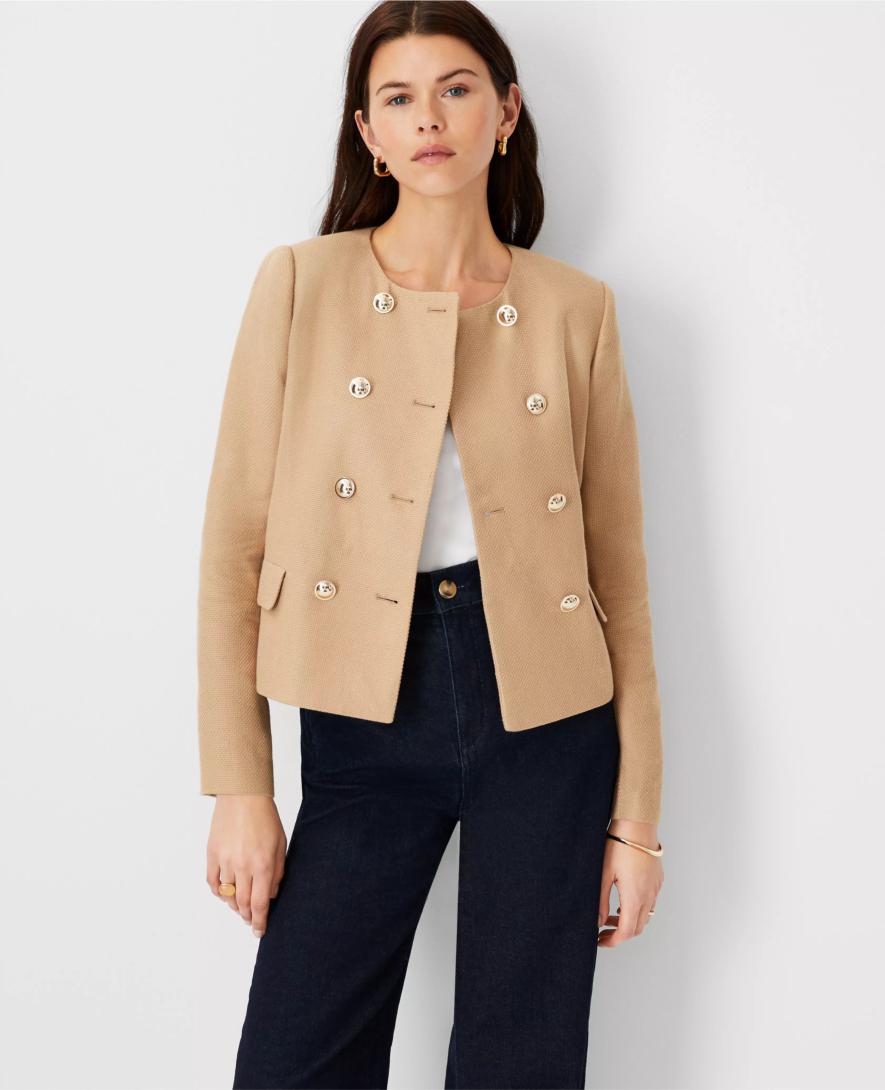 Petite Pique Double Breasted Jacket | Ann Taylor (US)