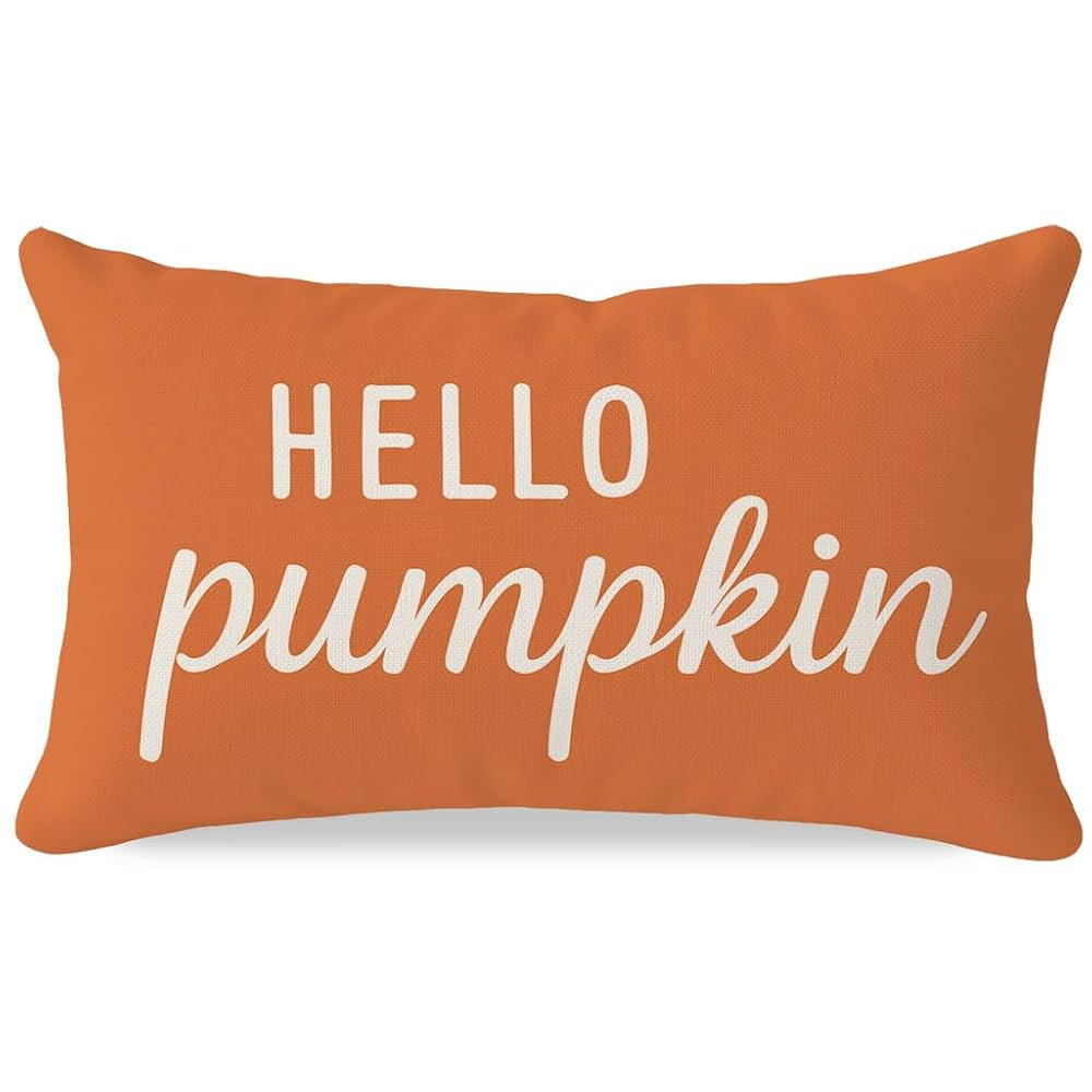 PANDICORN Fall Throw Pillow Covers 12x20, Hello Pumpkin Lumbar Decorative Cushion Case, Orange Fa... | Amazon (US)
