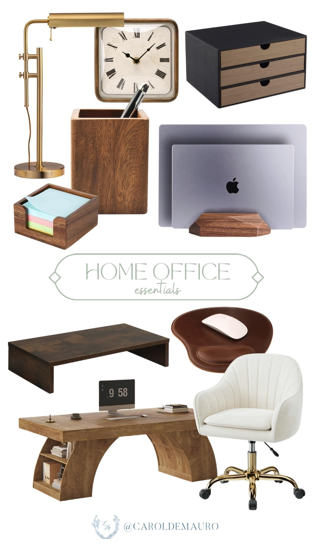 home office essentials, furniture finds, office decor, desk lamp, desk clock, file organizer, desk organizer, laptop stand, monitor riser, mouse pad, office table, office chair, neutral aesthetic, vintage look, white and wood, white and gold

#LTKHome