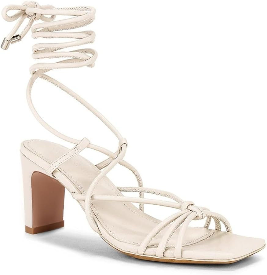 Coutgo Womens Lace Up Strappy Heels Sandals Chunky Block Heeled Square Open Toe Wrap Ankle Straps... | Amazon (US)