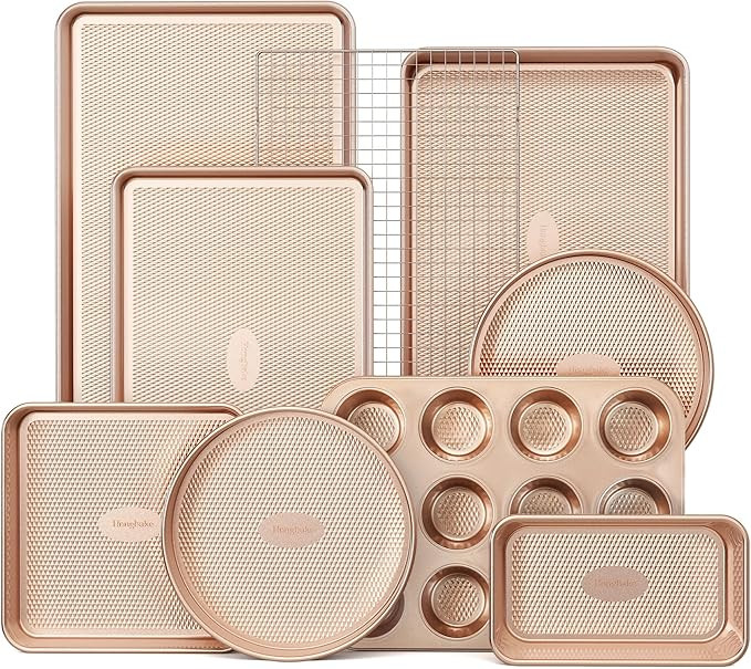 HONGBAKE 9-Piece Baking Pans Set Nonstick, Stackable Non Toxic Bakeware Sets with Diamond Texture... | Amazon (US)