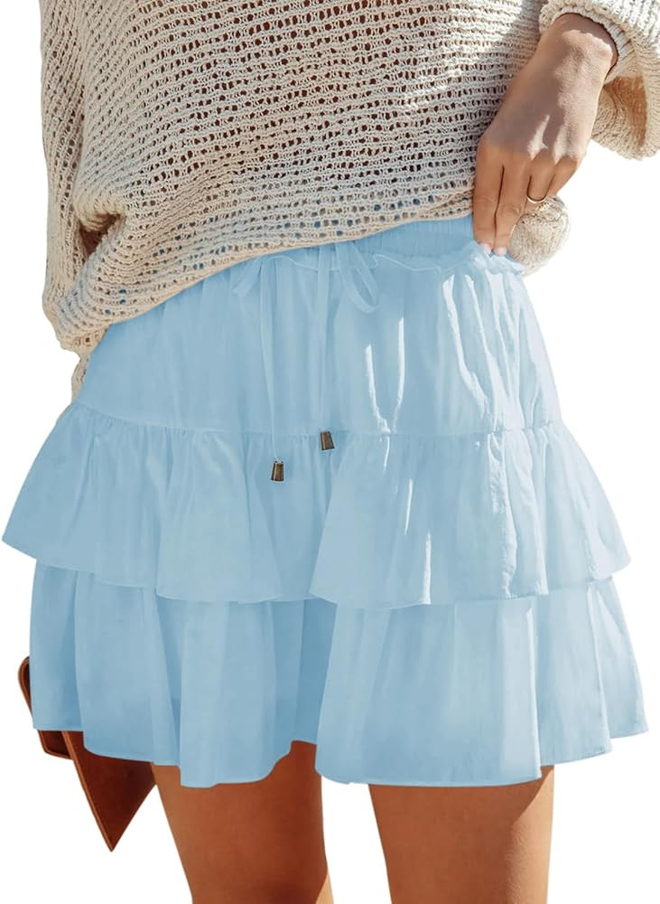 Flowy Shorts for Women Boho Ruffled Tiered Skorts Casual High Waist Mini Skirts Tennis Golf Comfy... | Amazon (US)