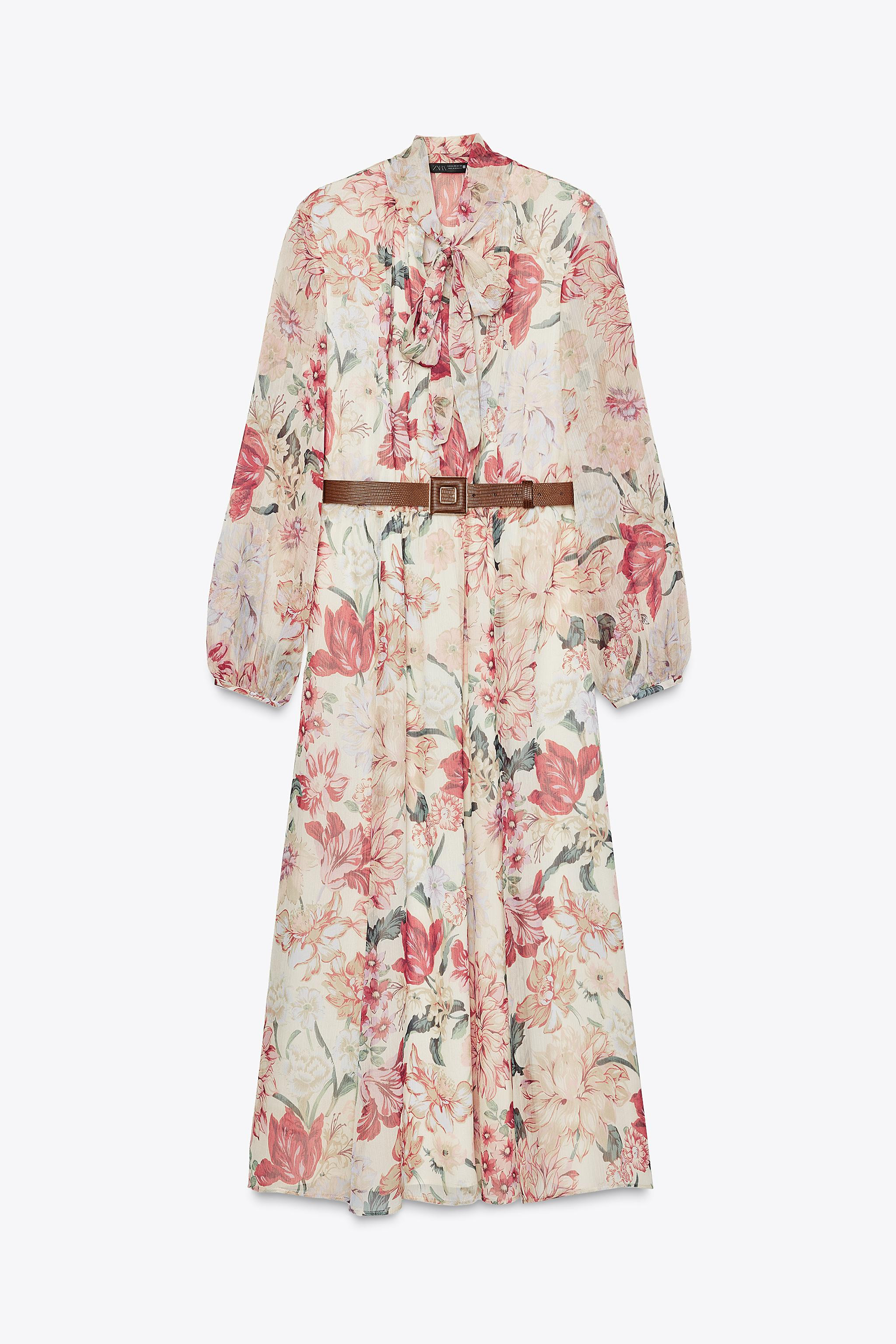 BELTED FLORAL PRINT MIDI DRESS | Zara US