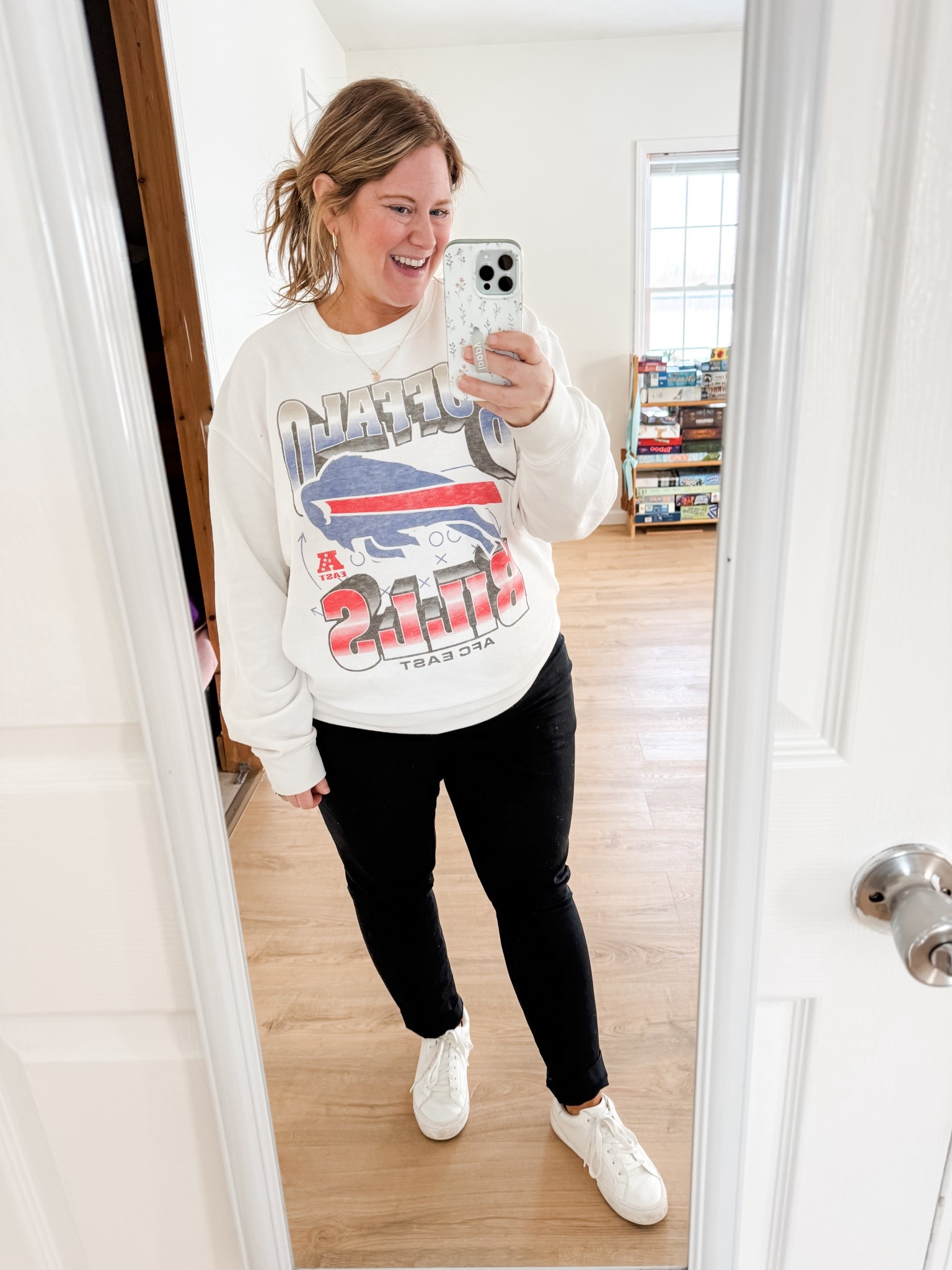 Sports day at school - wearing my Bills sweatshirt and pixie pants 

#LTKMidsize #LTKWorkwear #LTKSeasonal