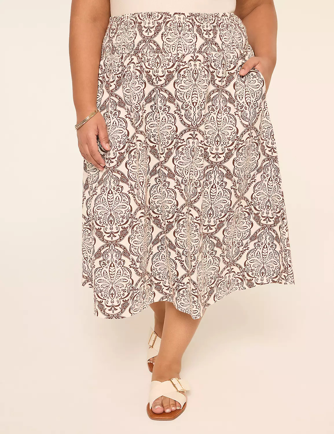 Smocked-Waist Midi Skirt | Lane Bryant (US)
