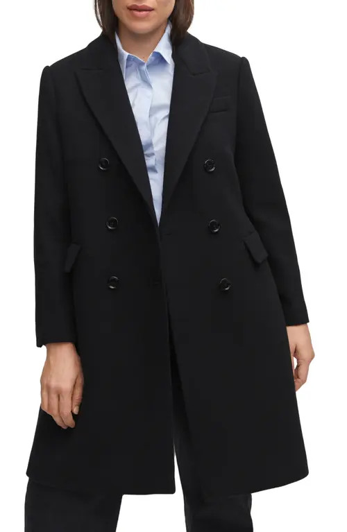 MANGO Double Breasted Coat in Black at Nordstrom, Size Large | Nordstrom