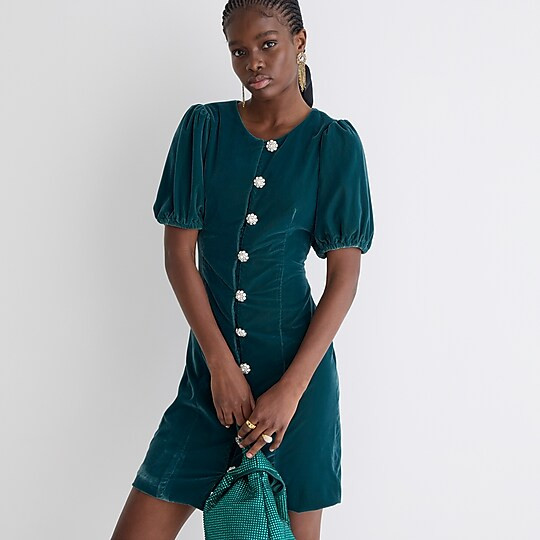 Velvet jeweled button-front mini dress | J. Crew US