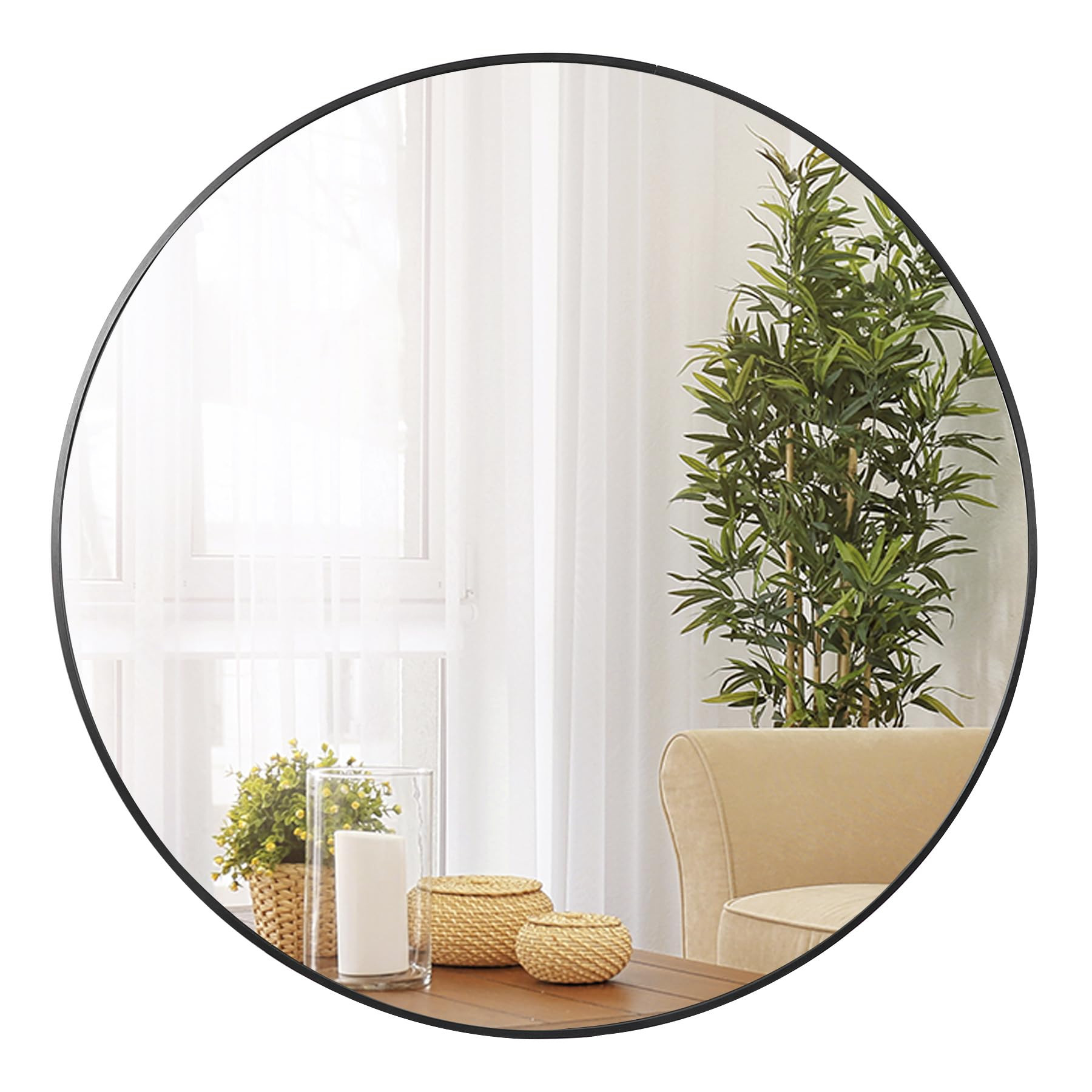 Smartxchoices 36 Inch Large Round Mirror, Metal Frame Wall Mirror Mounted Black Circle Mirrors, V... | Amazon (US)