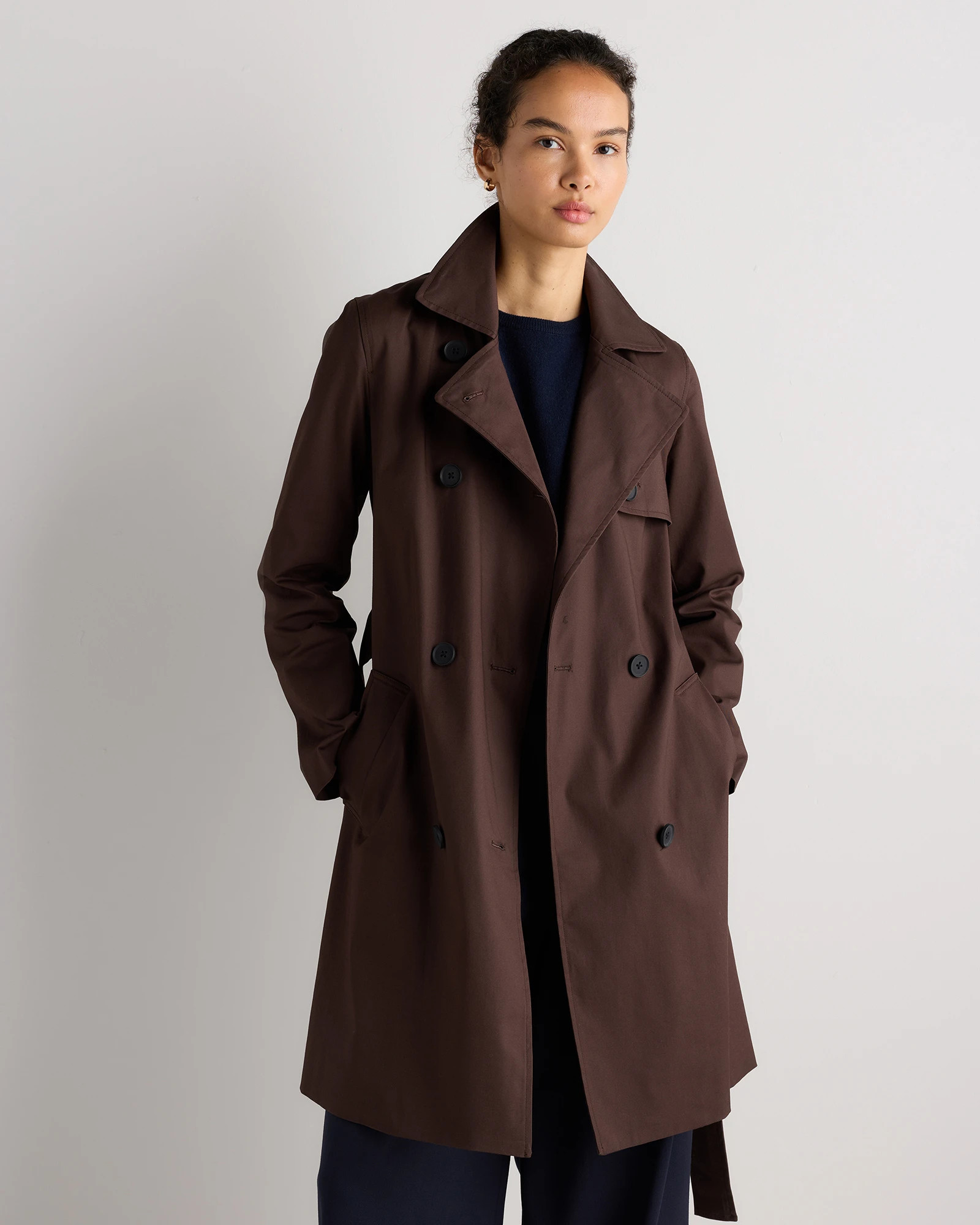 Quince | Women's Comfort Stretch Trench Coat in Midnight Black, Size XL, Organic Cotton | Quince