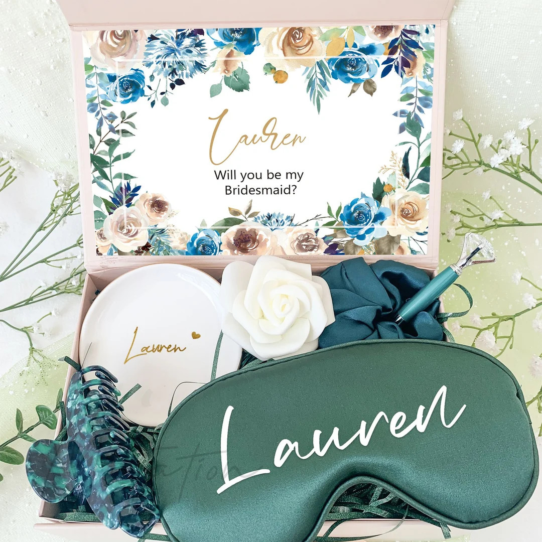 Personalized Dark Emerald Bridesmaid Box, Custom Sister Bridesmaid Gift Box With Eye Mask, Maid o... | Etsy (US)