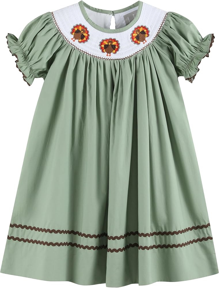 Lil cactus Baby and Girls Smocked Pumpkin Thanksgiving Bishop Dress | Amazon (US)
