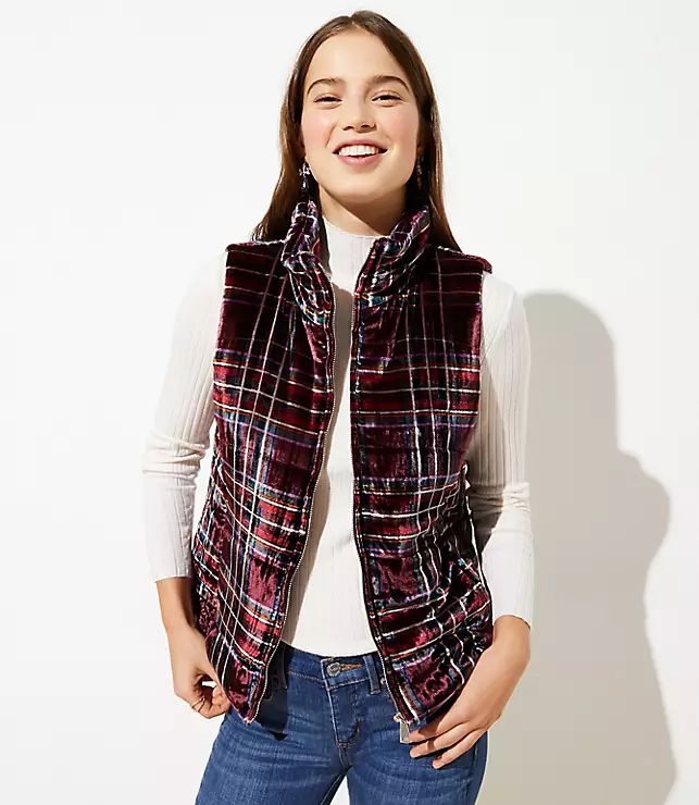 Plaid Velvet Puffer Vest | LOFT | LOFT