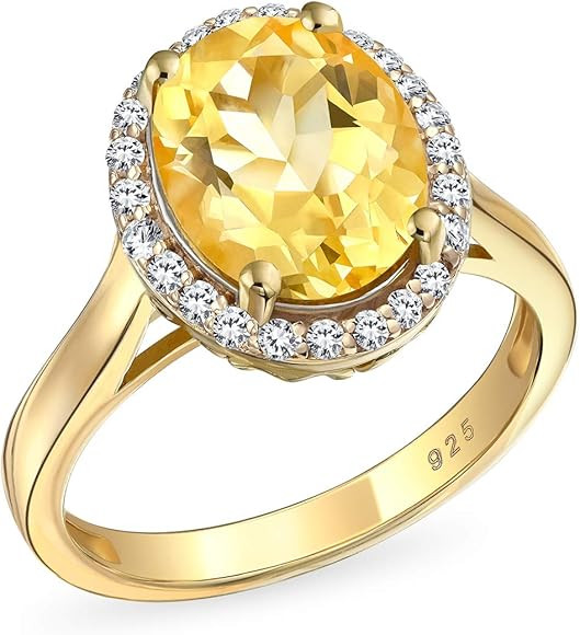 3CT Brilliant Cut Oval Gemstone Yellow Citrine Zircon Halo Ring For Women 14K Gold Plated 925 Sil... | Amazon (CA)