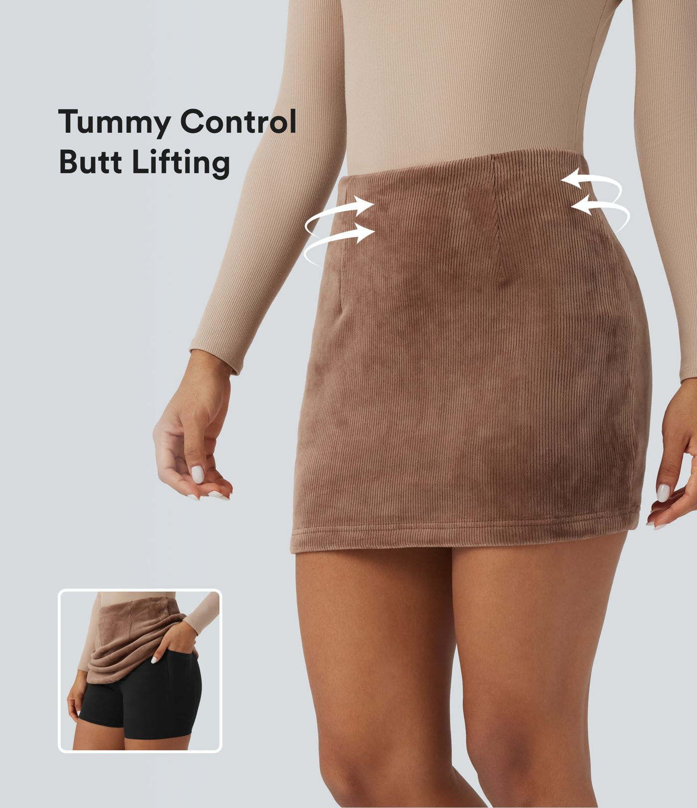 Women’s High Waisted Tummy Control Butt Lifting Fleece Corduroy Bodycon Mini Casual Skirt with ... | HALARA