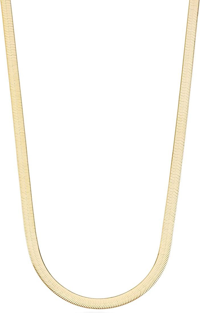 Miabella Solid 18K Gold Over Sterling Silver Italian 4.5mm Flexible Flat Herringbone Chain Necklace  | Amazon (US)