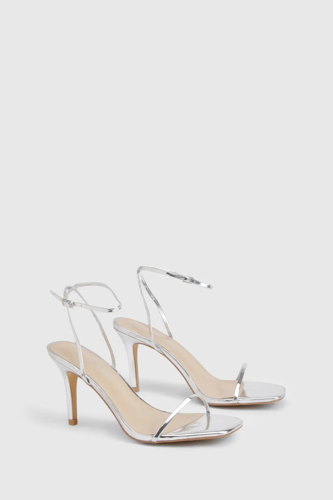Metallic Barely There Low Stiletto Heels | Boohoo.com (UK & IE)